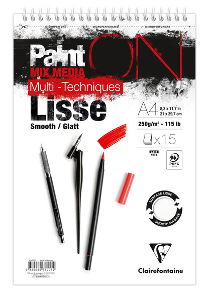 PaintON Glatte Spiralblock 15F A4+ 250g - Neu (4er-Pack)