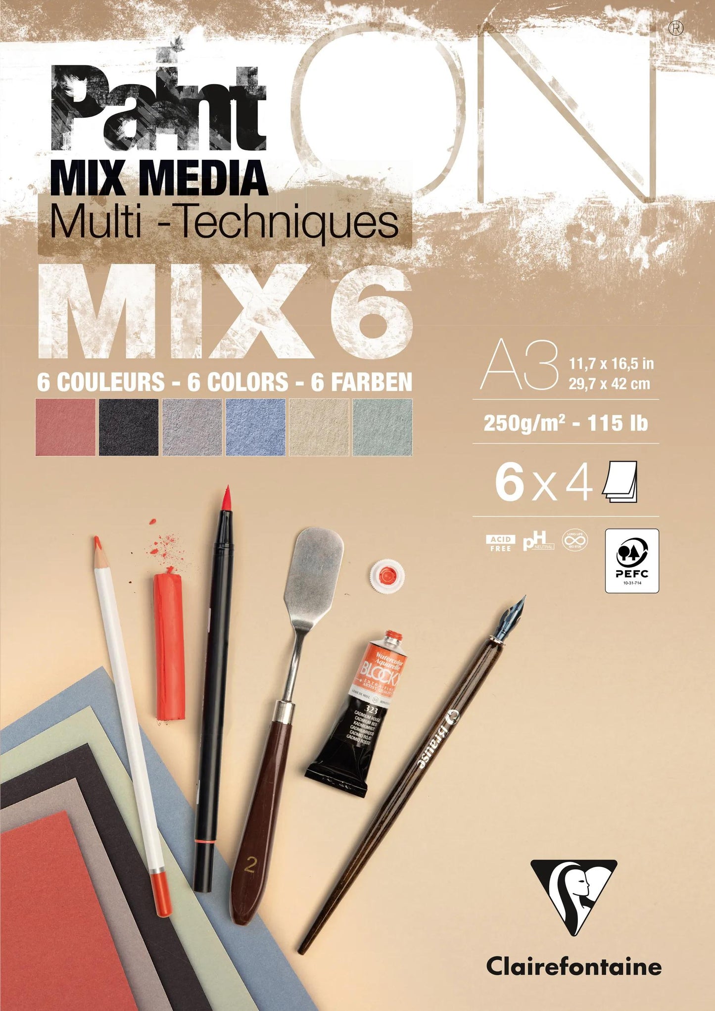 PaintON MIX6 block glued 24F A3 250g matching 6x4F - New (Pack x2)