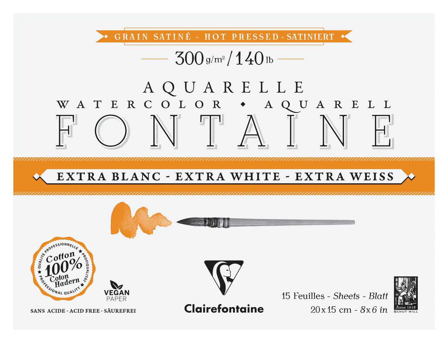Fontaine Extra Blanc Grain Satiné bloc collé 4 côtés 15F 15x20cm 300g (Lot x2)