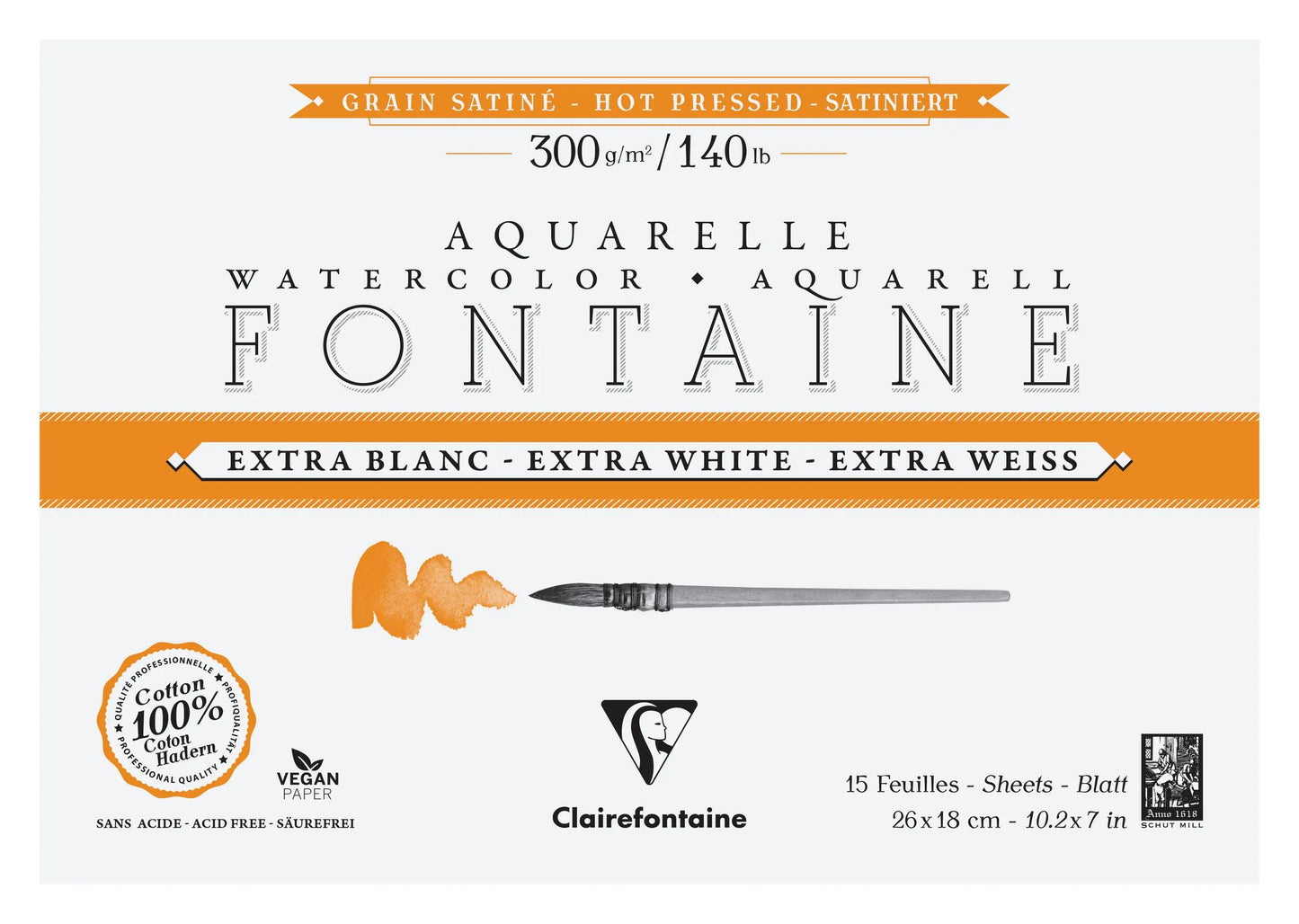 Fontaine Extra Blanc Grain Satiné bloc collé 4 côtés 15F 18x26cm 300g (Lot x2)