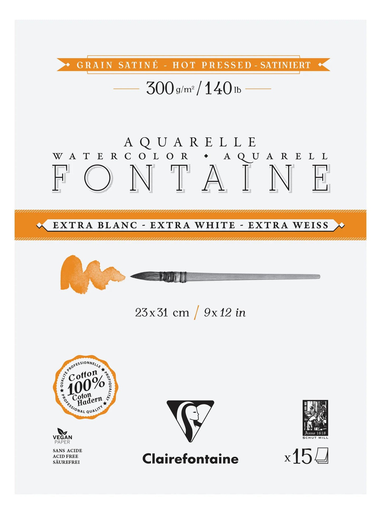 Fontaine Extra Blanc Grain Satiné bloc collé 4 côtés 15F 23x31cm 300g (Lot x2)