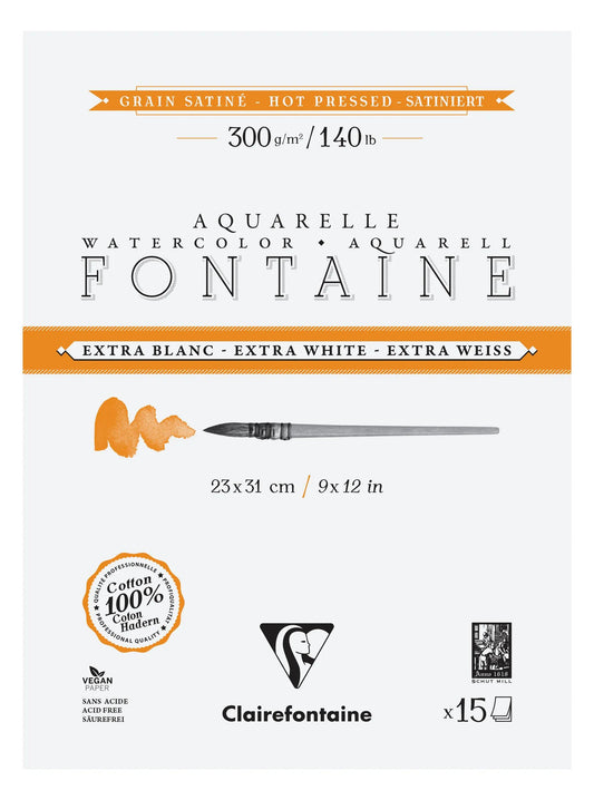 Fountain Extra White Grain Satin pasted block 4 sides 15F 23x31cm 300g (Pack x2)