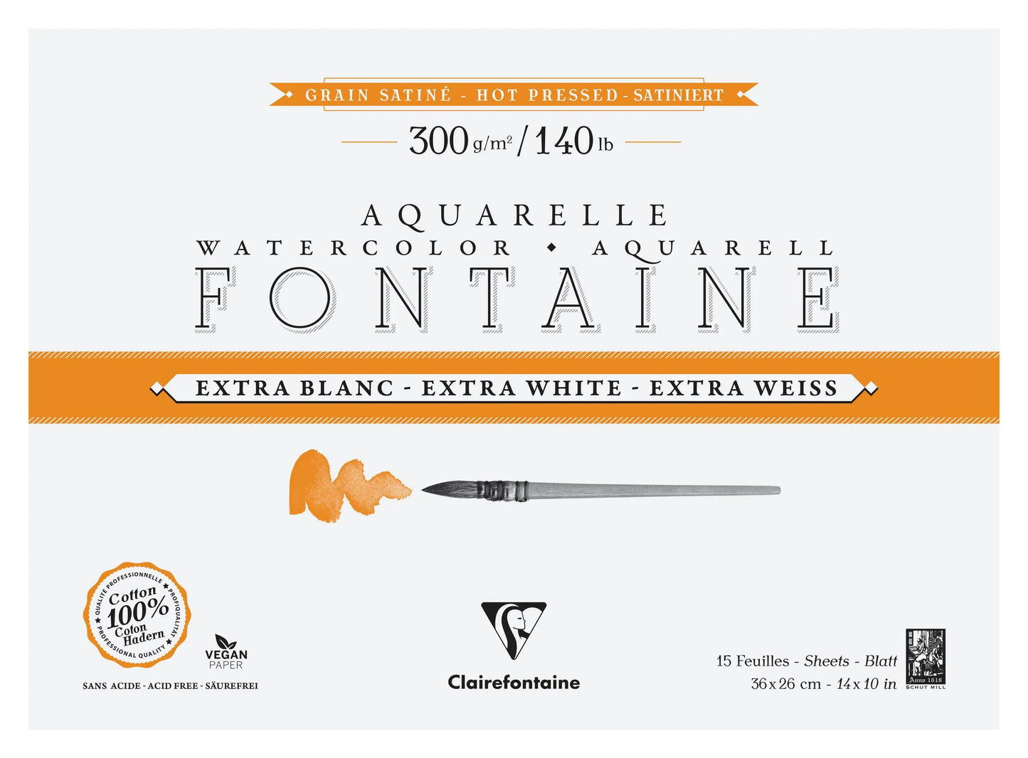 Fontaine Extra Blanc Grain Satiné bloc collé 4 côtés 15F 26x36cm 300g (Lot x2)