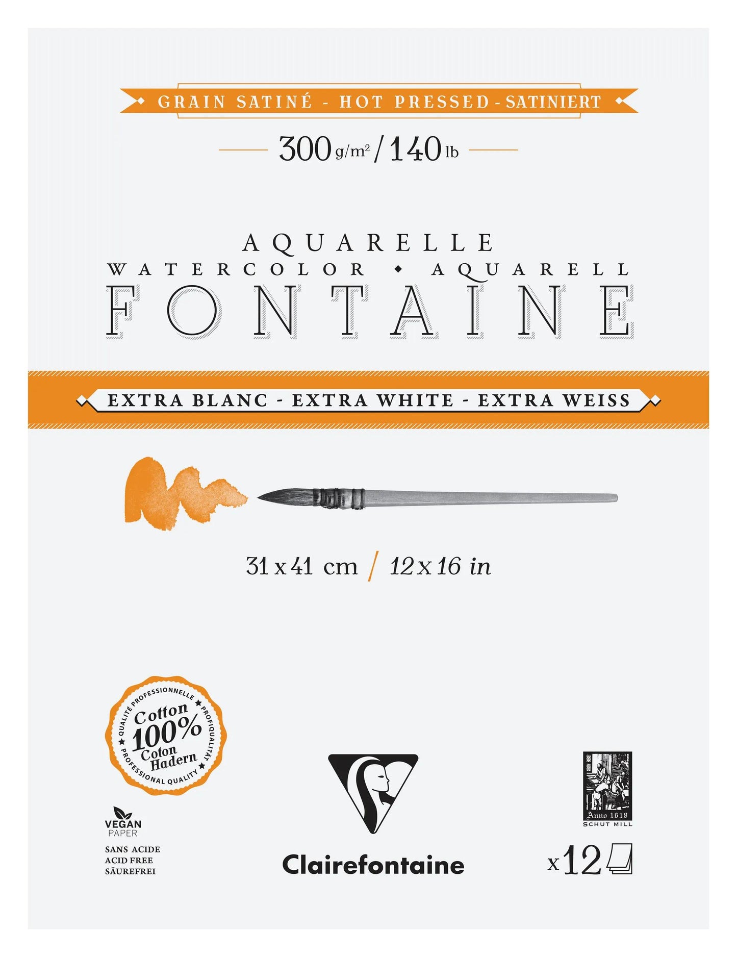 Fontaine Extra Blanc Grain Satiné bloc collé 4 côtés 12F 31x41cm 300g (Lot x2)