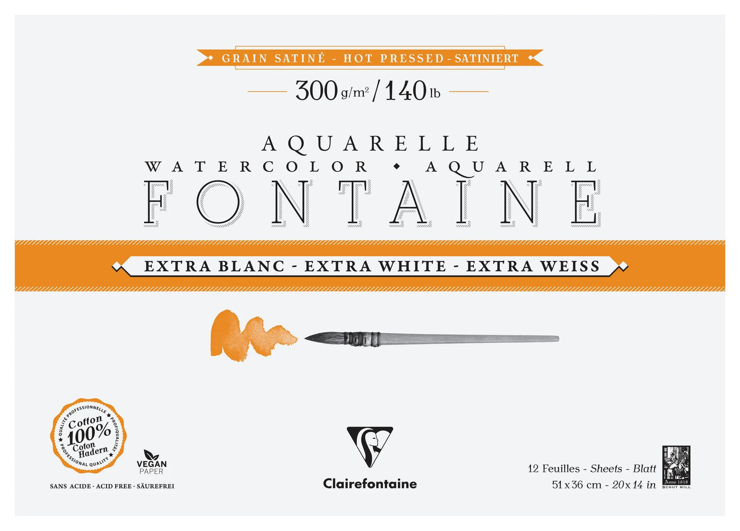 Fontaine Extra Blanc Grain Satiné bloc collé 4 côtés 12F 36x51cm 300g (Lot x2)