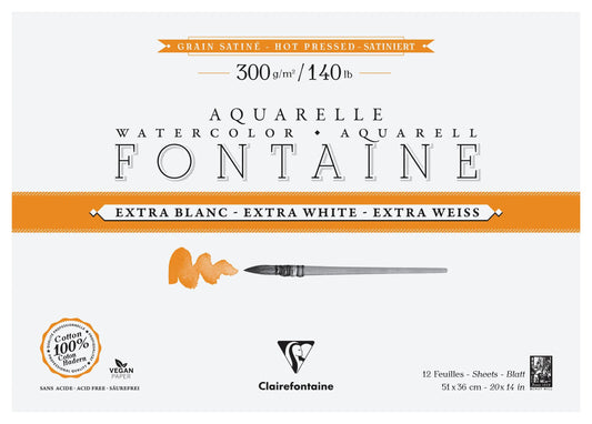 Fountain Extra White Grain Satin pasted block 4 sides 12F 36x51cm 300g (Pack x2)