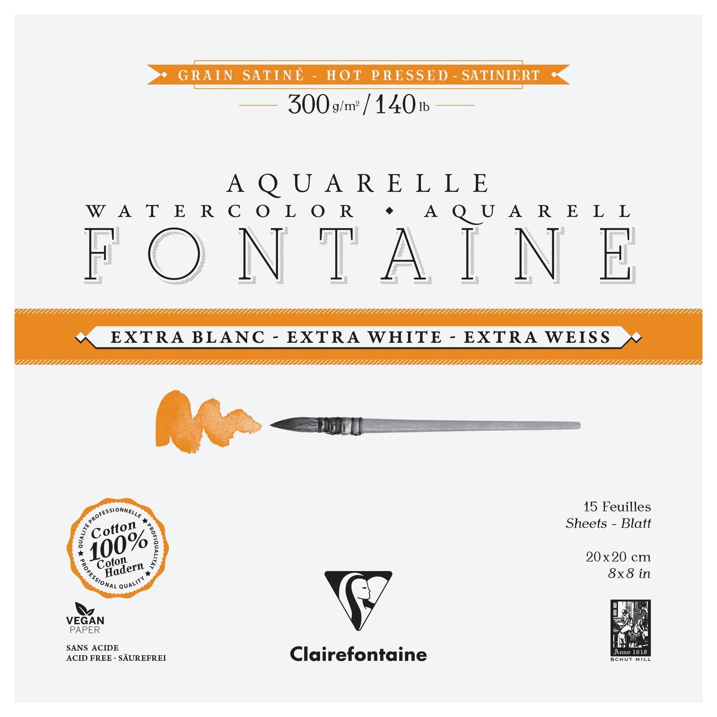 Fontaine Extra Blanc Grain Satiné bloc collé 4 côtés 15F 20x20cm 300g (Lot x2)