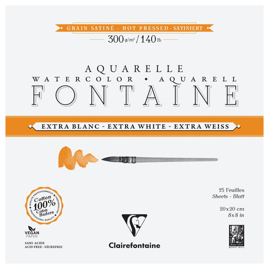 Fountain Extra White Grain Satin pasted block 4 sides 15F 20x20cm 300g (Pack x2)