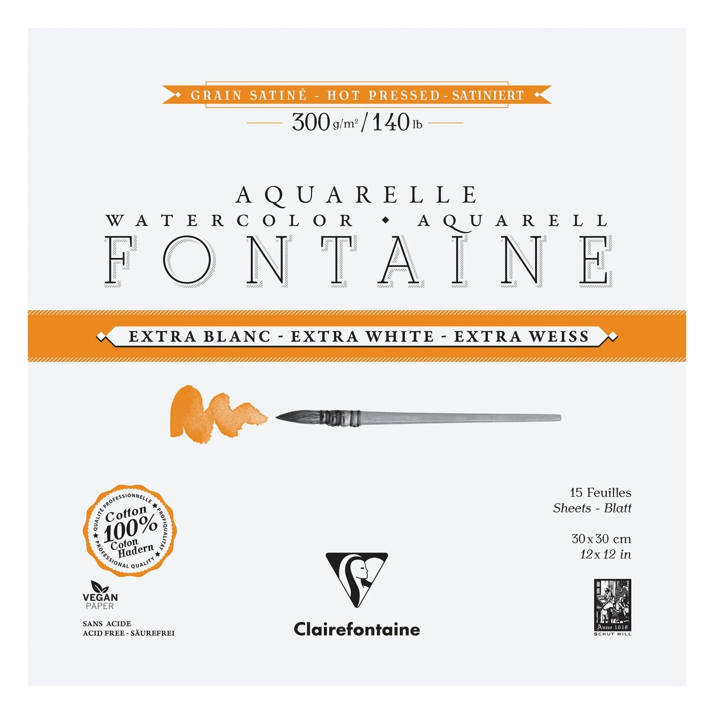 Fountain Extra White Grain Satin pasted block 4 sides 15F 30x30cm 300g (Pack x2)