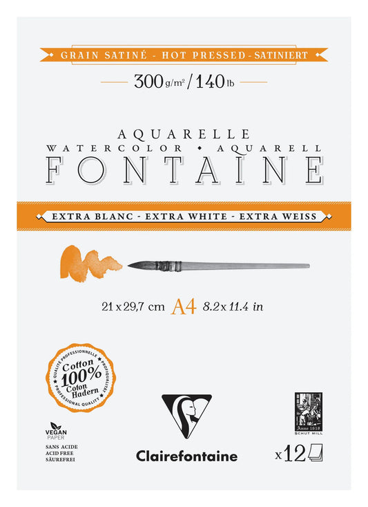 Fountain Extra White Grain Satin pasted block 2 sides 12F A4 300g (Pack x5)