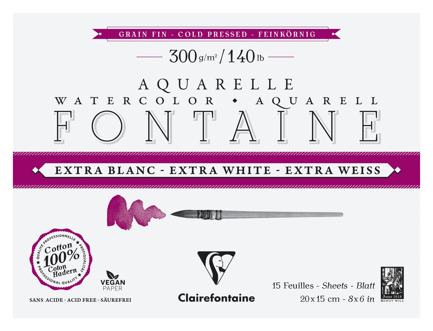 Fontaine Extra Blanc Grain Fin bloc collé 4 côtés 15F 15x20cm 300g (Lot x2)