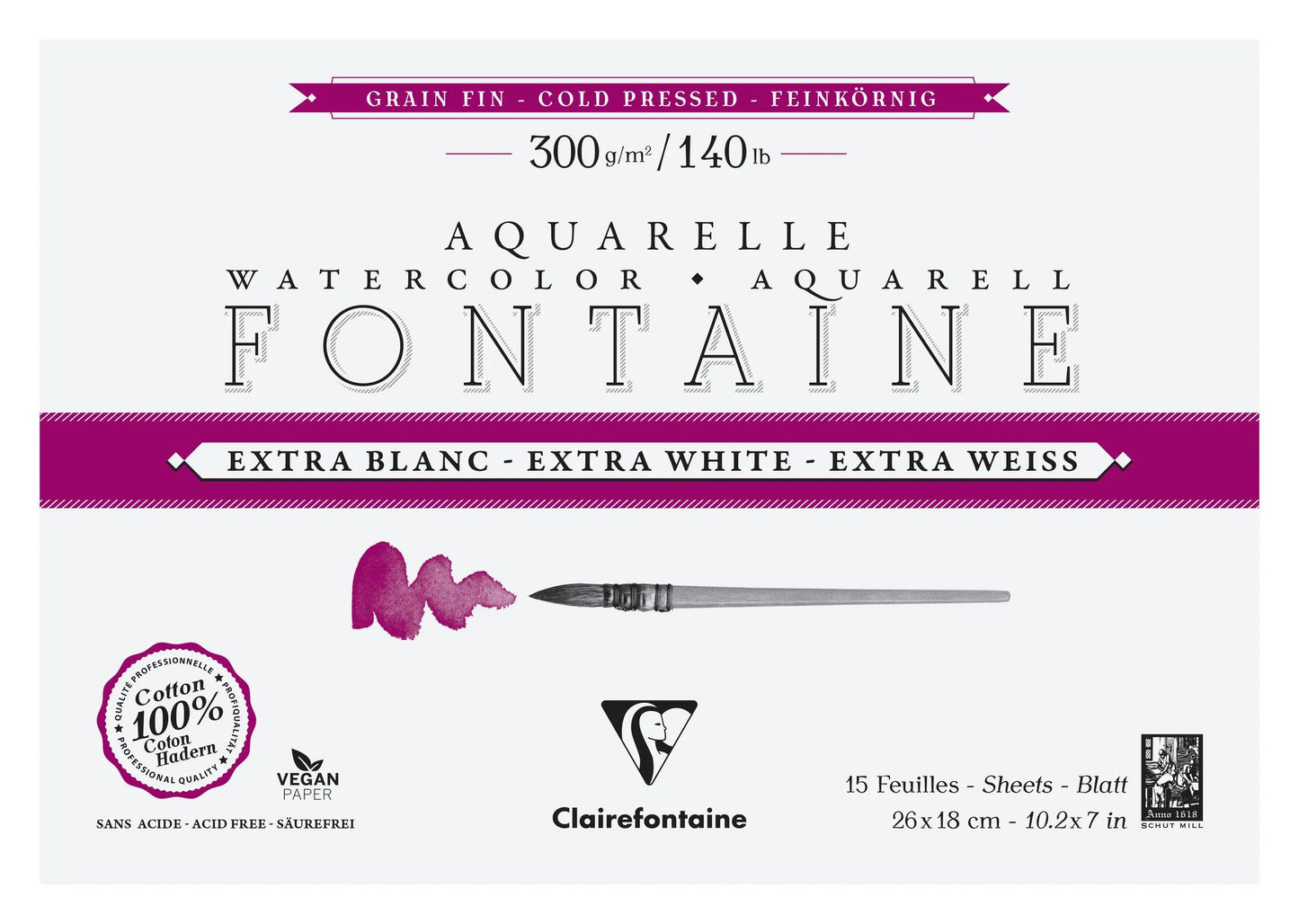 Fountain Extra White Grain Fine block glued 4 sides 15F 18x26cm 300g (Pack x2)