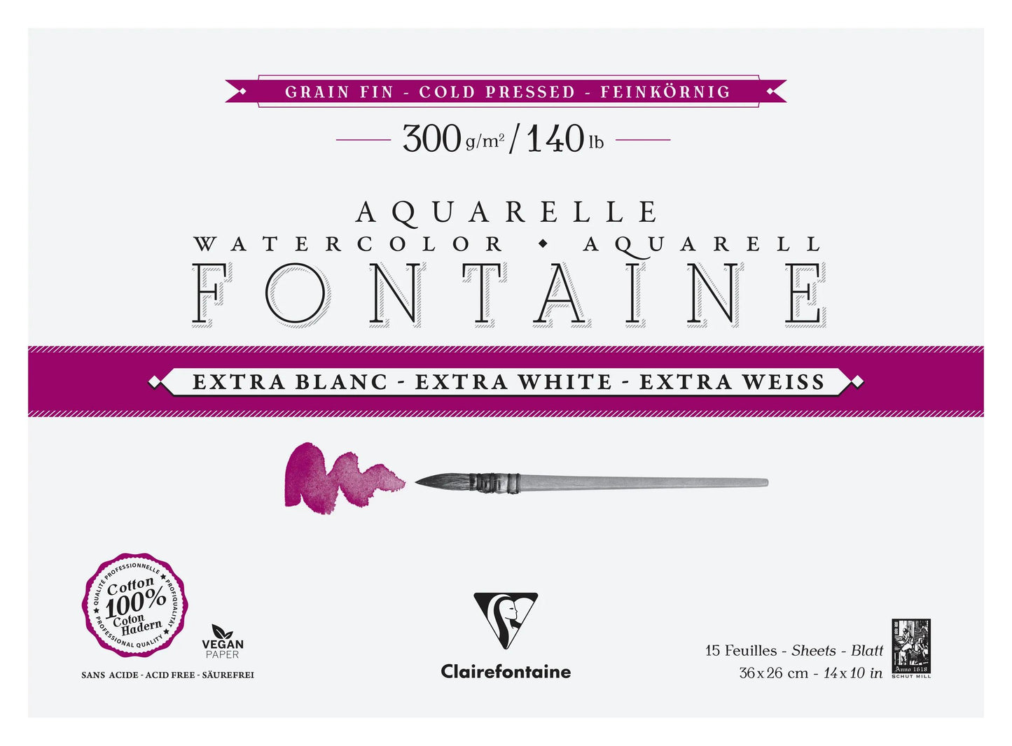 Fountain Extra White Grain Fine block glued 4 sides 15F 26x36cm 300g (Pack x2)
