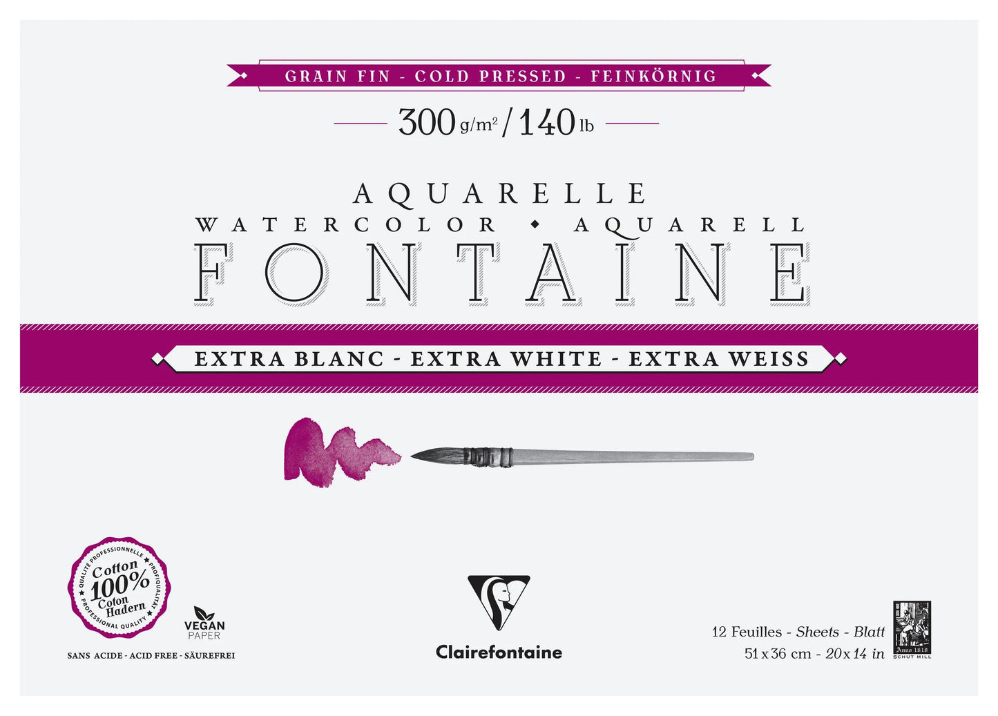 Fountain Extra White Grain Fine block glued 4 sides 12F 36x51cm 300g (Pack x2)