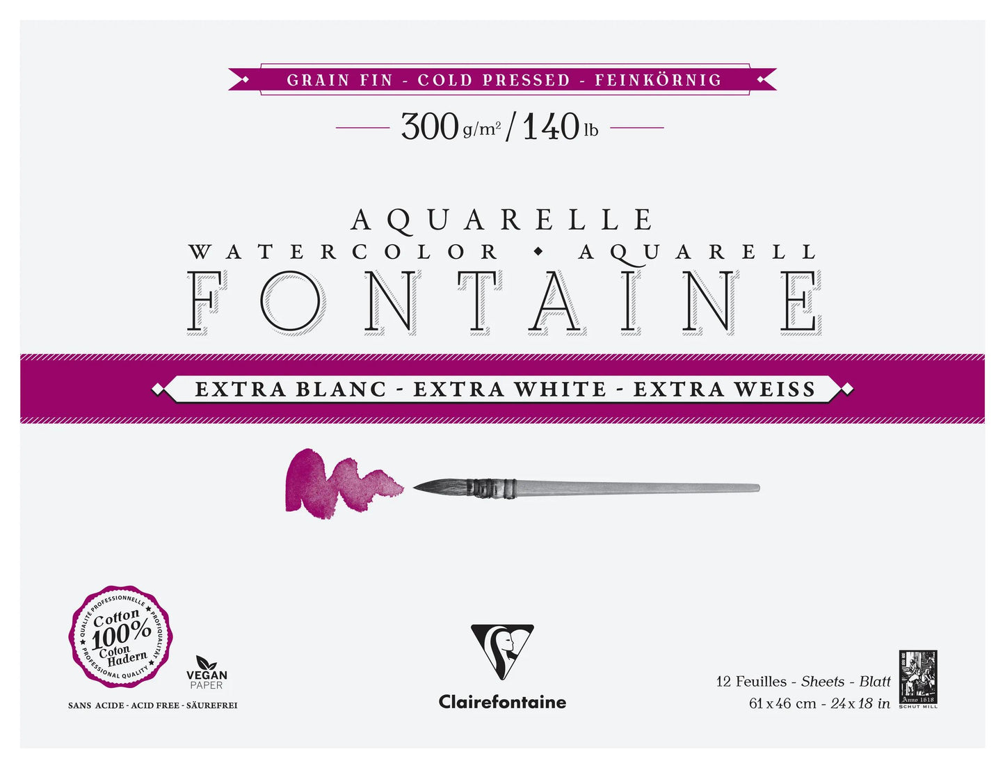 Fountain Extra White Grain Fine block glued 4 sides 12F 46x61cm 300g (Pack x2)