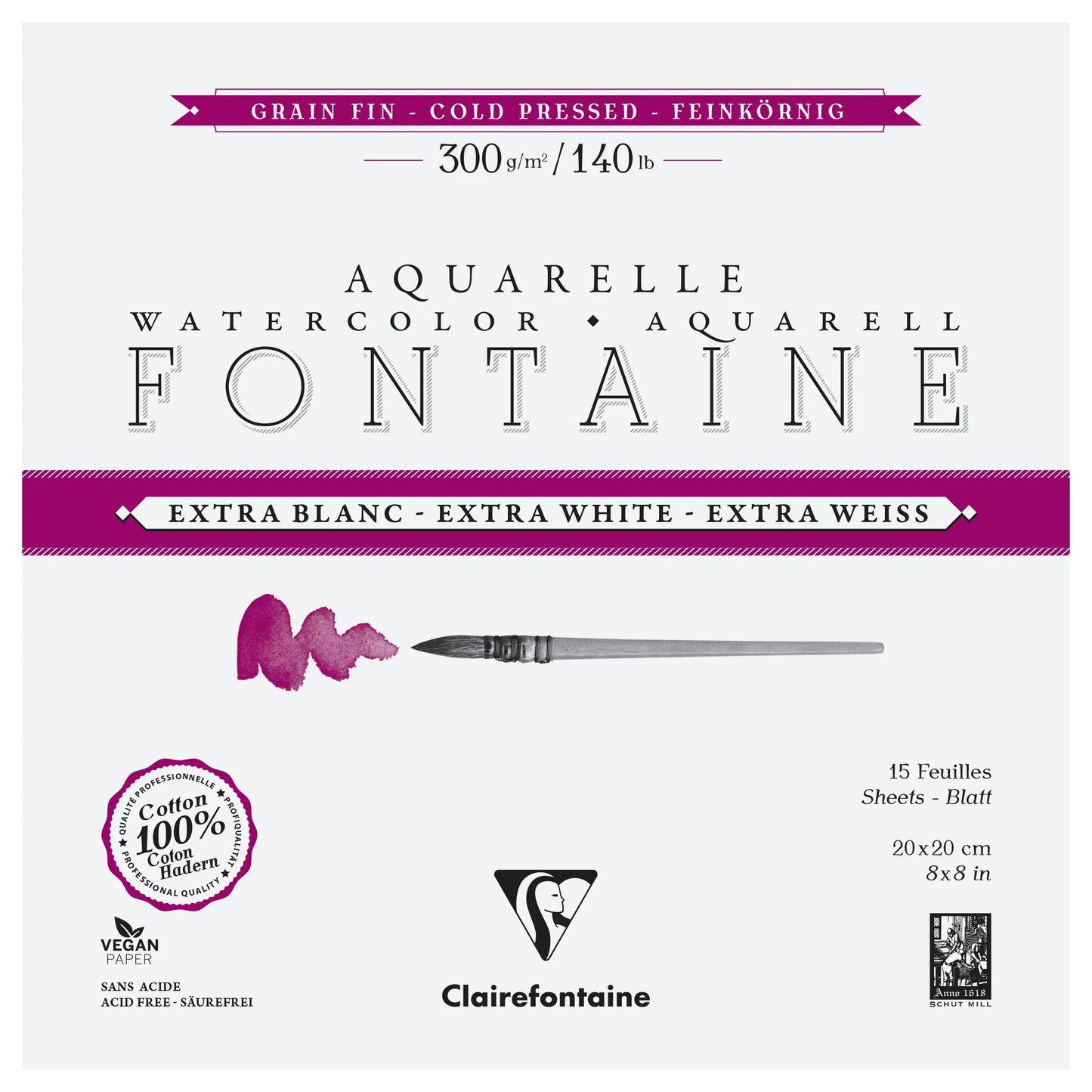 Fountain Extra White Grain Fine block glued 4 sides 15F 20x20cm 300g (Pack x2)