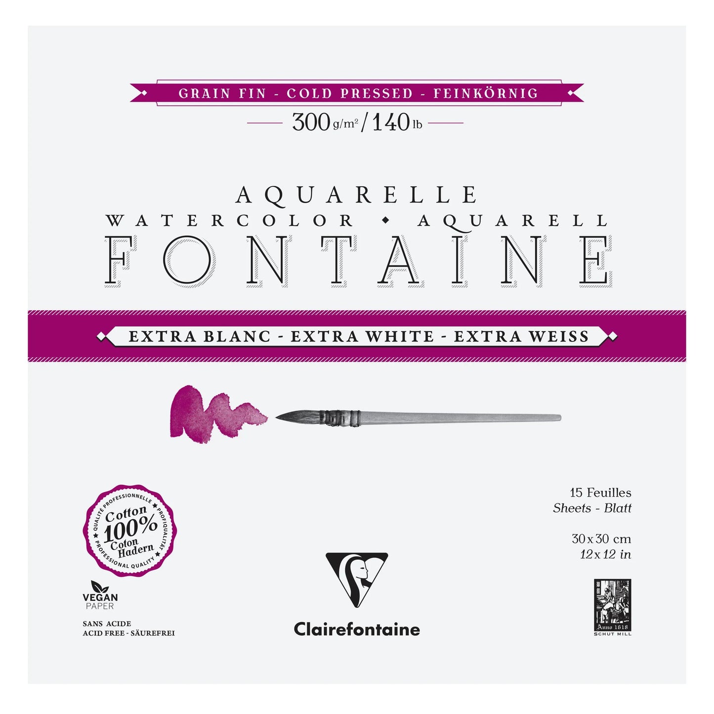Fountain Extra White Grain Fine block glued 4 sides 15F 30x30cm 300g (Pack x2)