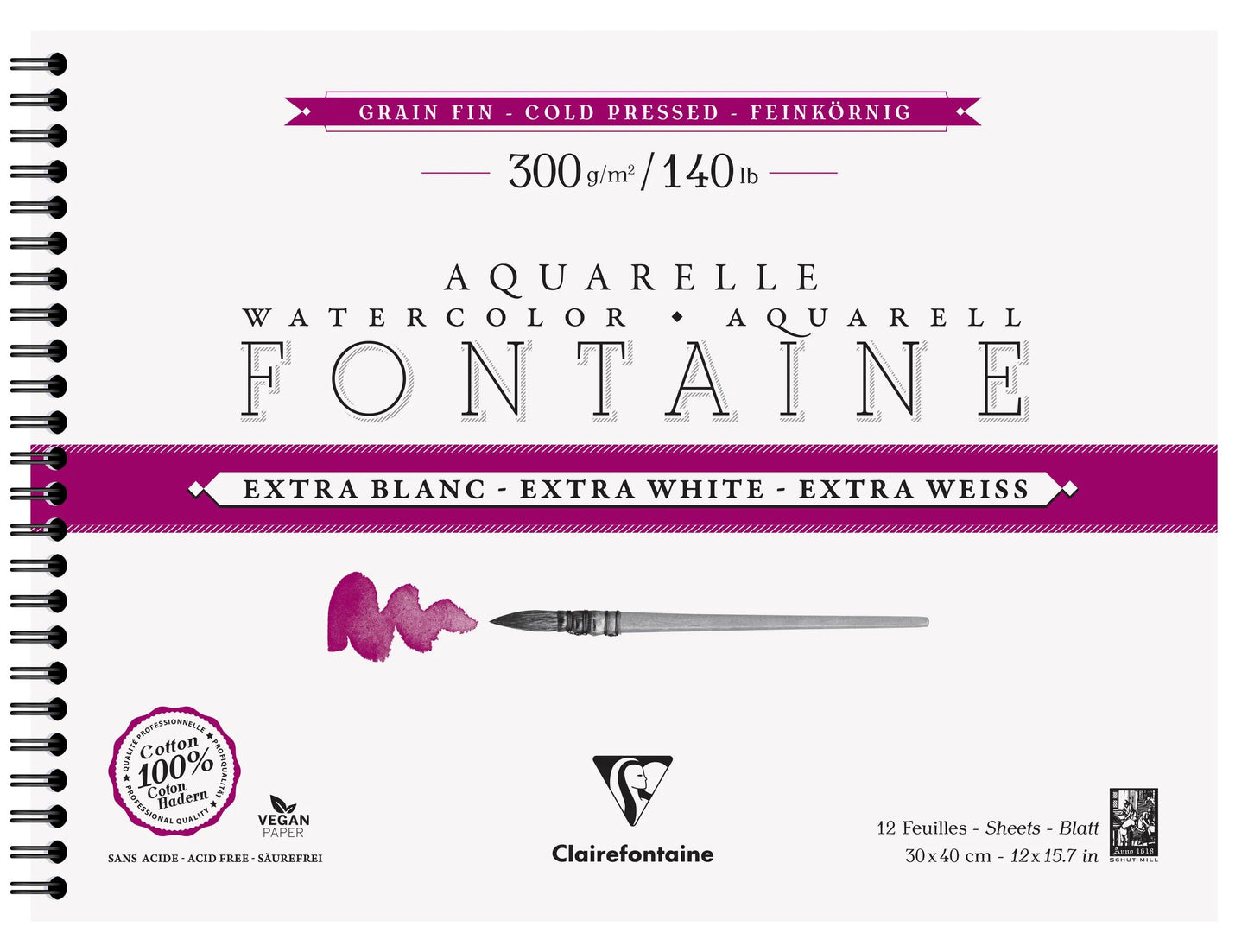 Fountain Extra Blanc Grain Fine Spiral album 12F 30x40cm 300g (Pack x4)