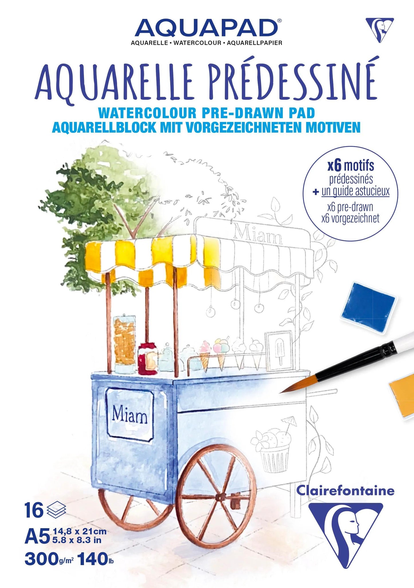 Bloc collé Aquarelle Prédessiné Gourmandises A5 15F 300g - New (Lot x5)