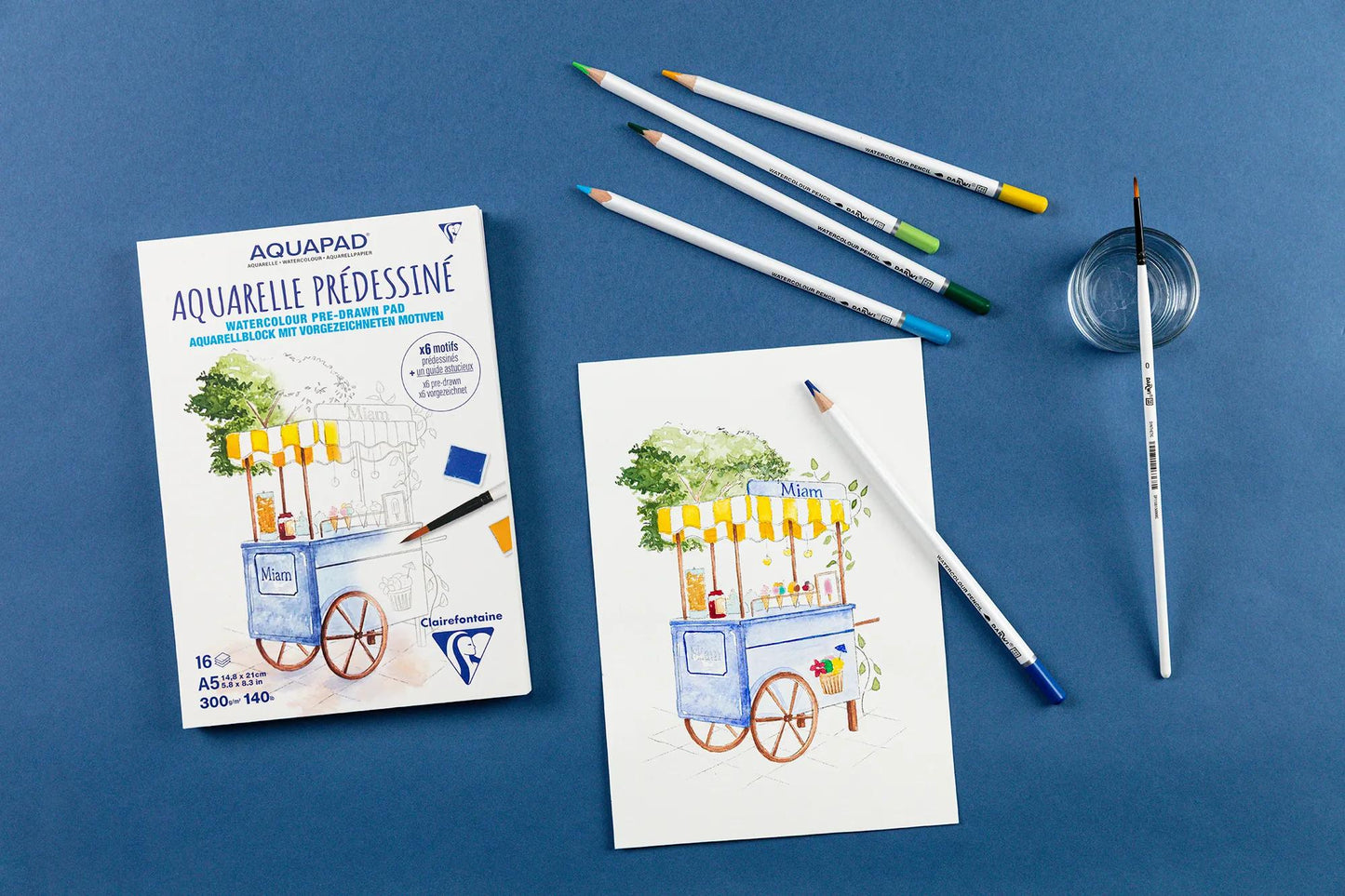 Bloc collé Aquarelle Prédessiné Gourmandises A5 15F 300g - New (Lot x5)
