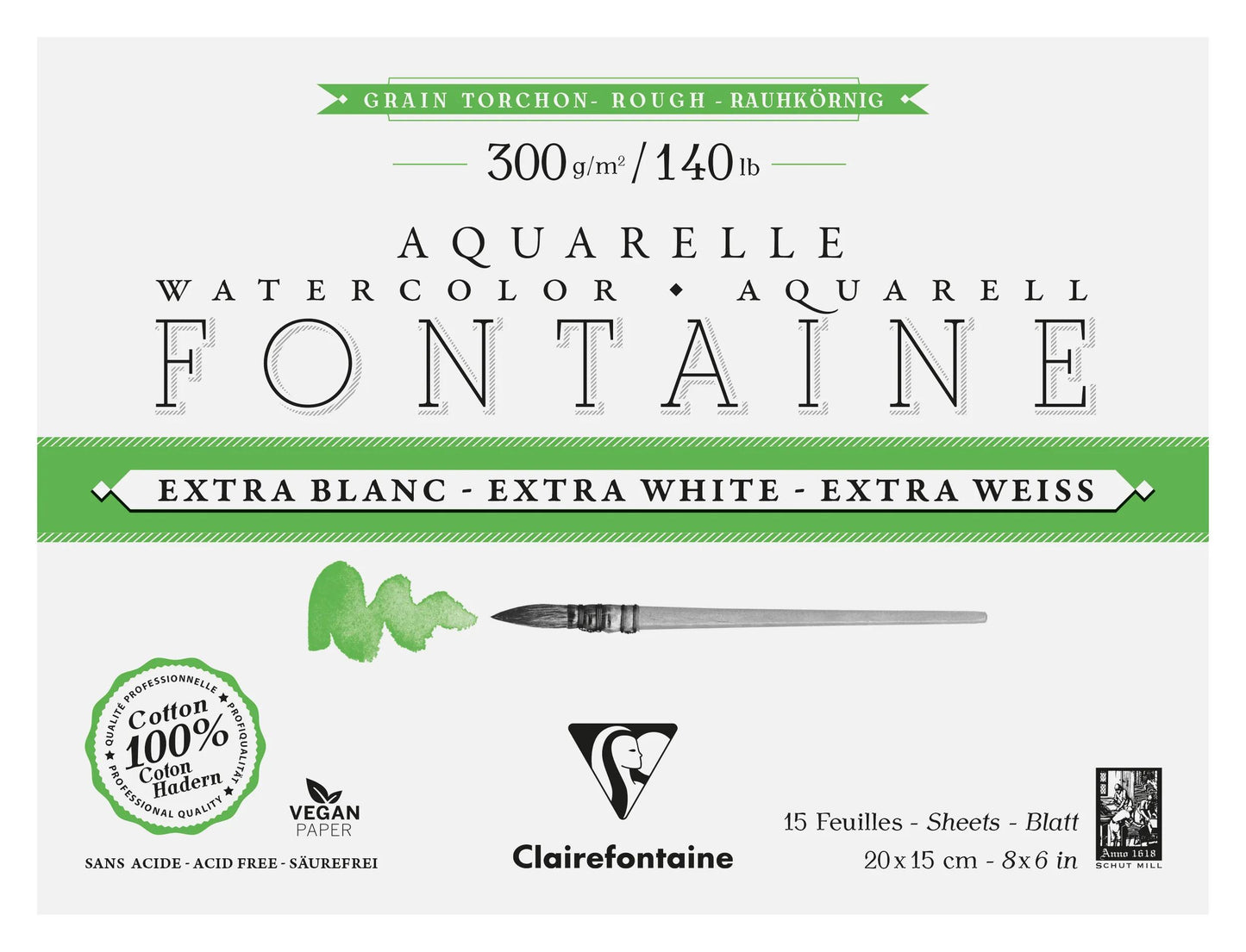 Fountain Extra Weißes Grain Handtuchblock verklebt 4 Seiten 15F 15x20cm 300g (Paket x2)