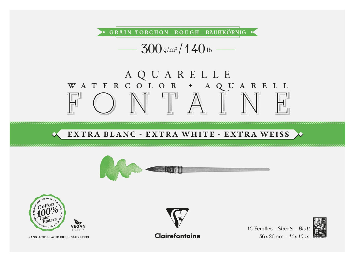 Fountain Extra White Grain Towel block glued 4 sides 15F 26x36cm 300g (Pack x2)