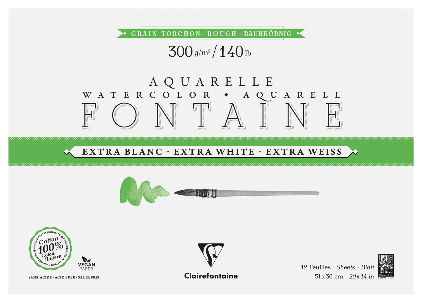 Fountain Extra White Grain Towel block glued 4 sides 12F 36x51cm 300g (Pack x2)