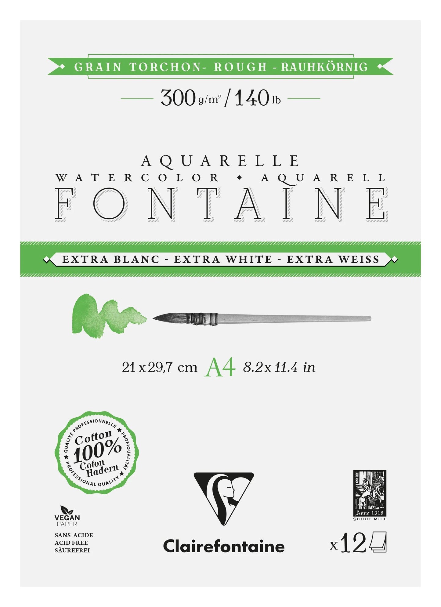 Fontana Extra Bianco Asciugamano blocco incollato 2 lati 12F A4 300g (Pacchetto x5)