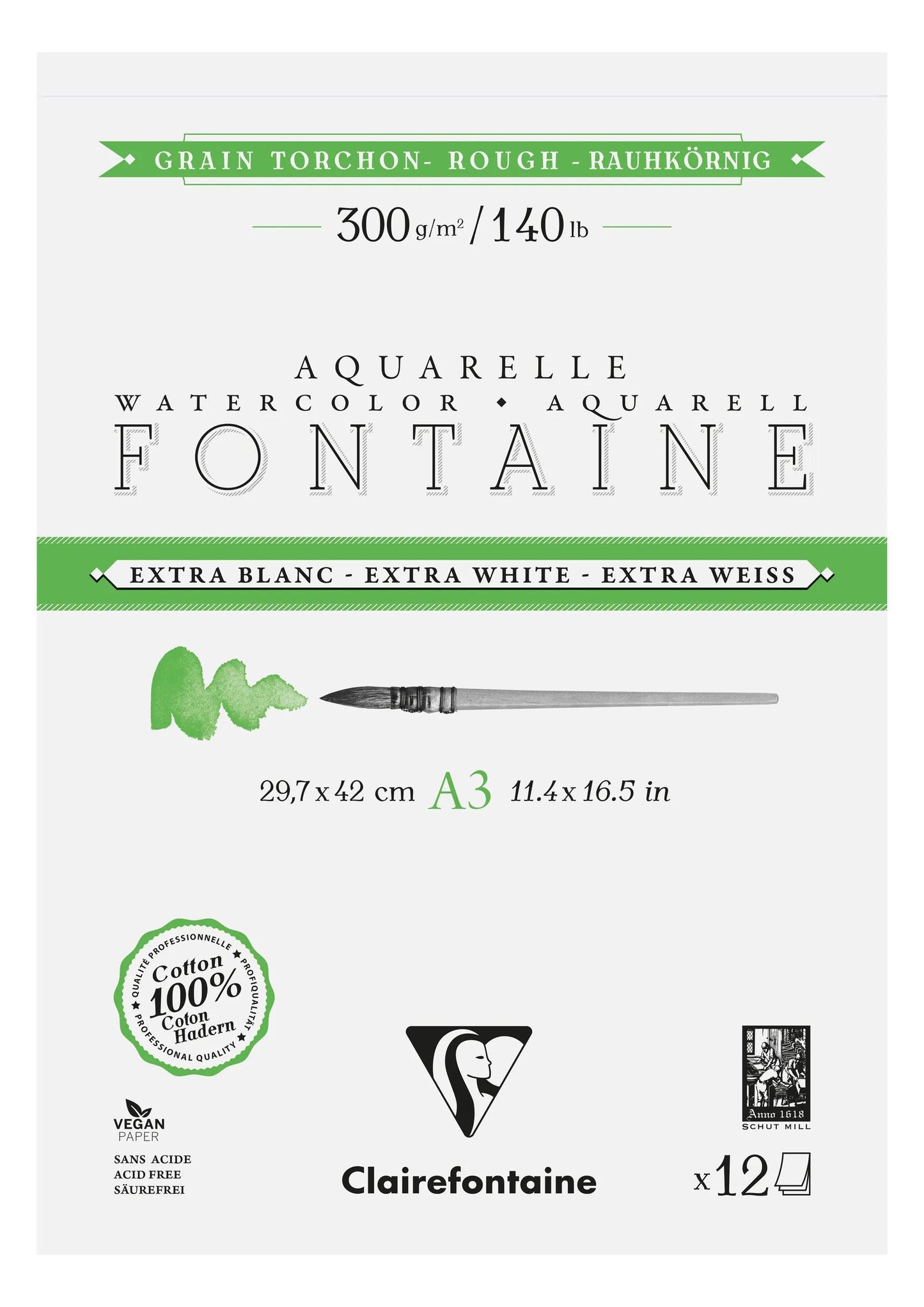 Fontana Extra Bianco Asciugamano blocco incollato 2 lati 12F A3 300g (Pacchetto x5)