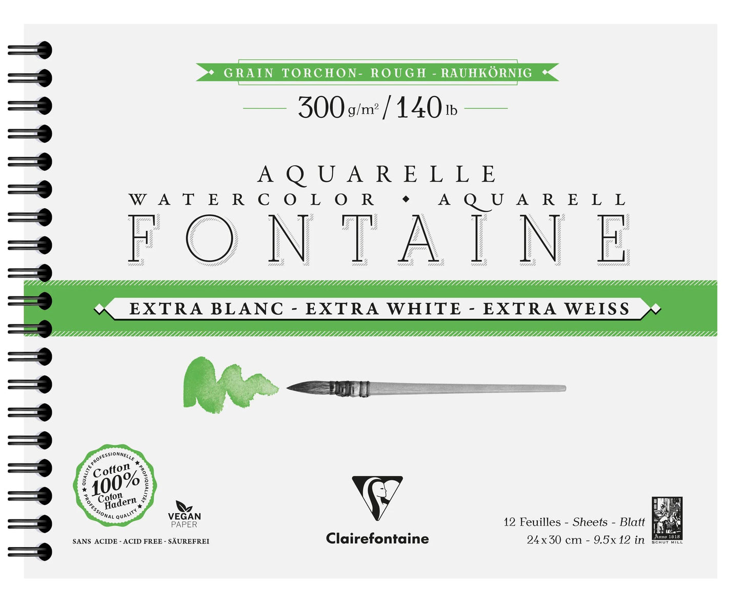 Fountain Extra Blanc Grain Torchon album spiral 12F 24x30cm 300g (Pack x4)