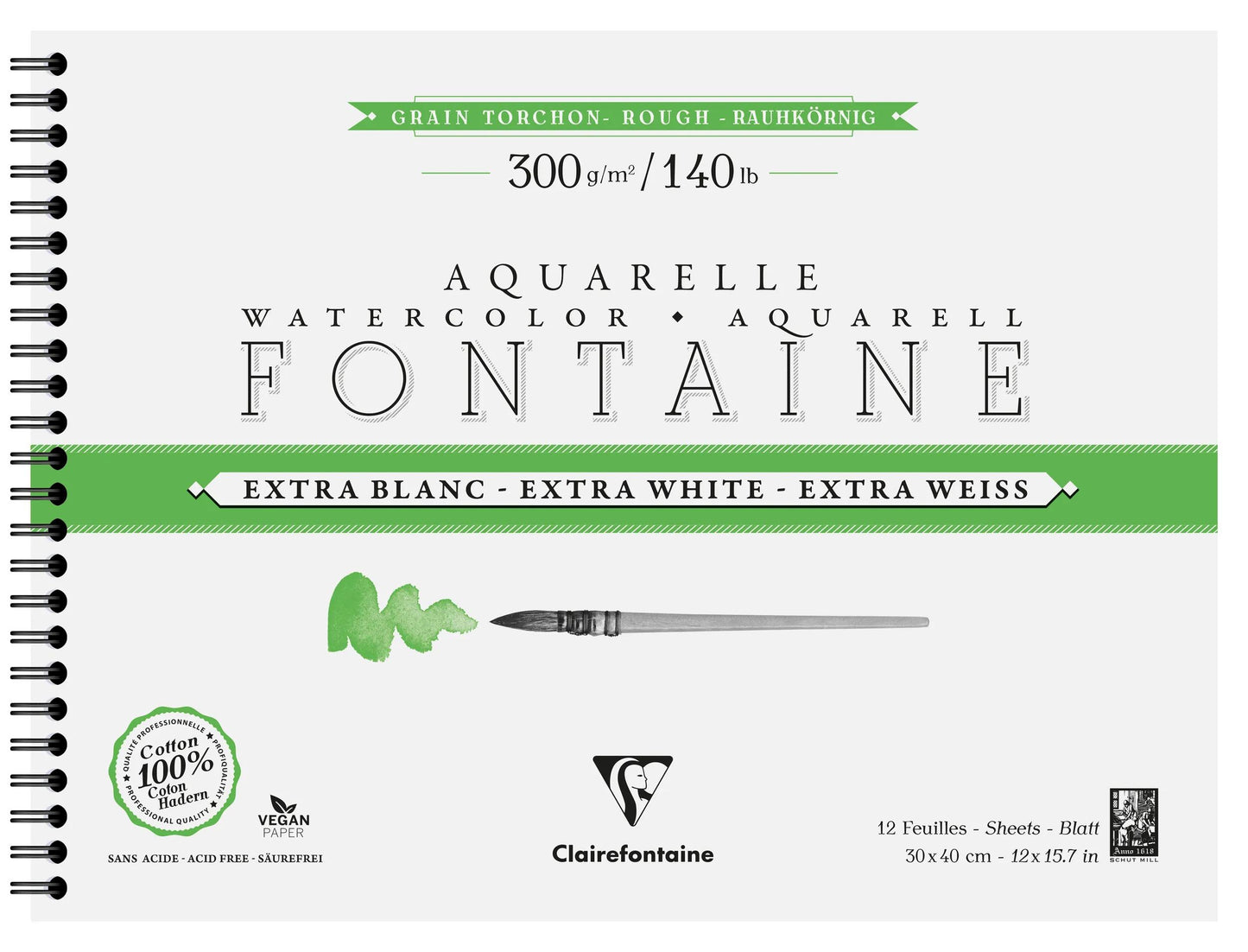 Fountain Extra Blanc Grain Torchon album spiral 12F 30x40cm 300g (Pack x4)