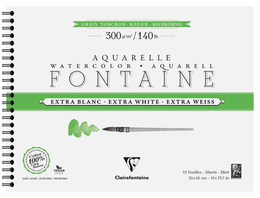 Fountain Extra Blanc Grain Torchon album spiral 12F 30x40cm 300g (Pack x4)