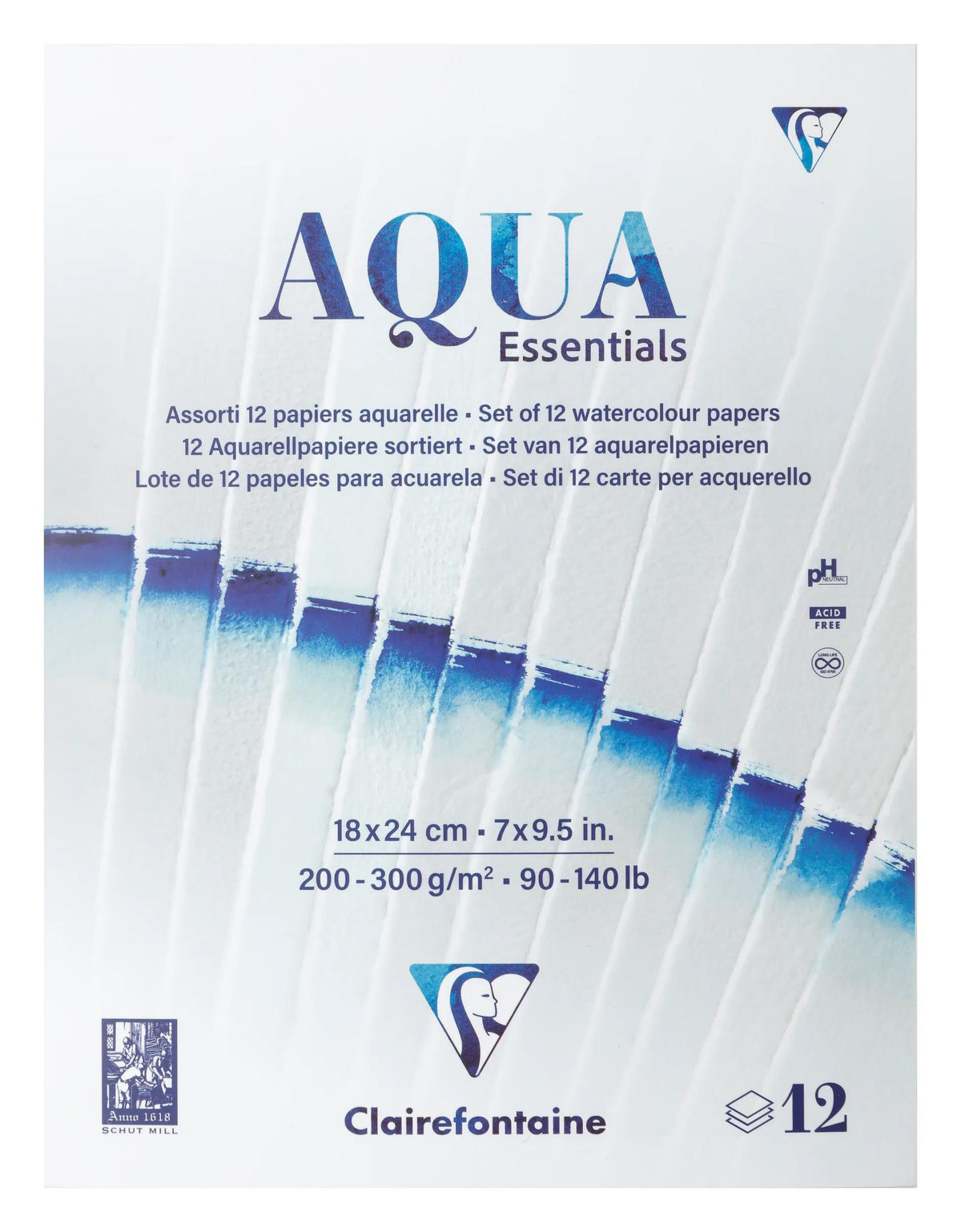 Aqua Essentials glued block 12 matching watercolour papers 18x24cm 12F 200g-300g