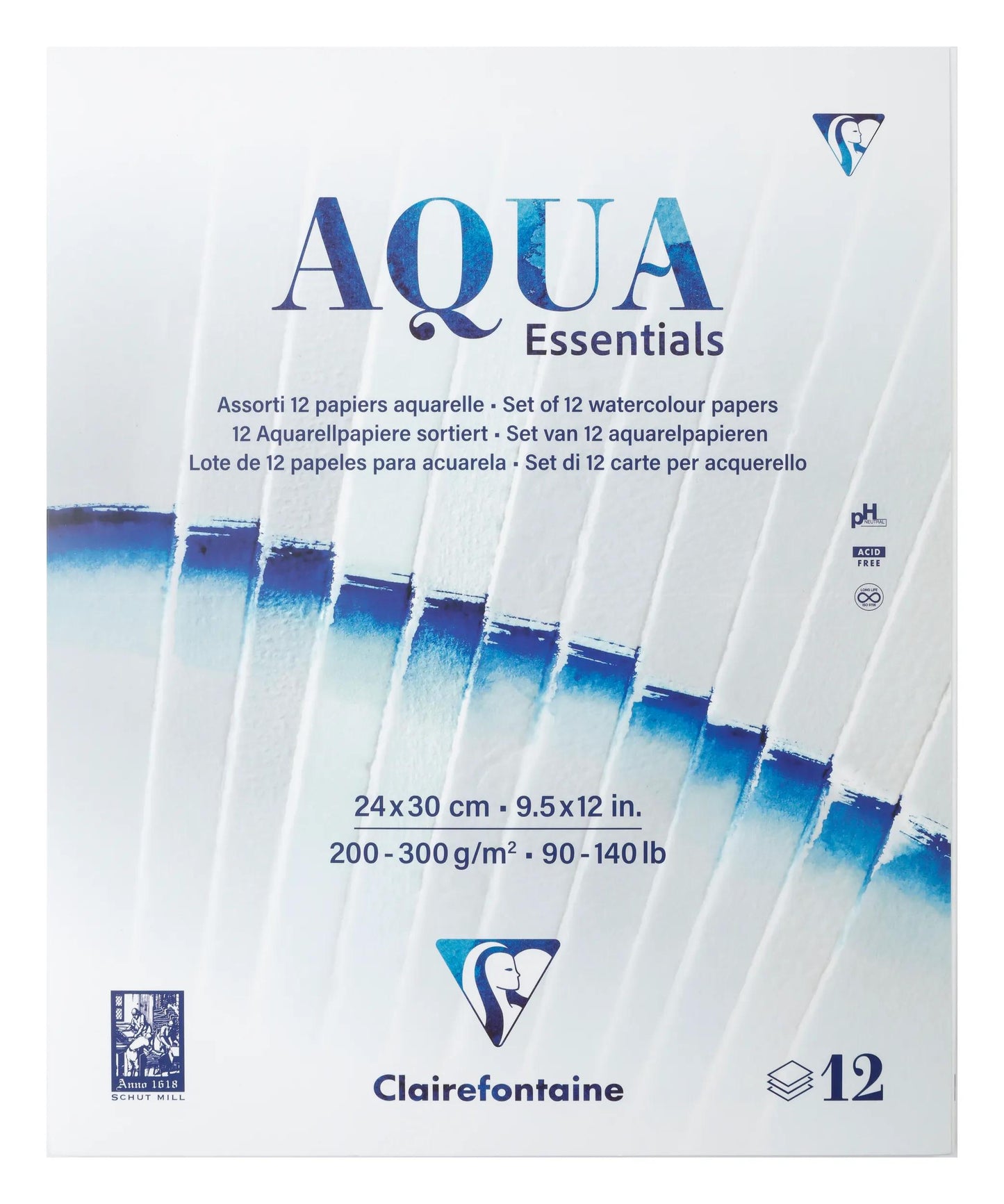 Aqua Essentials verklebt Block 12 passende Aquarellpapiere 24x30cm 12F 200g-300g (Paket x2)