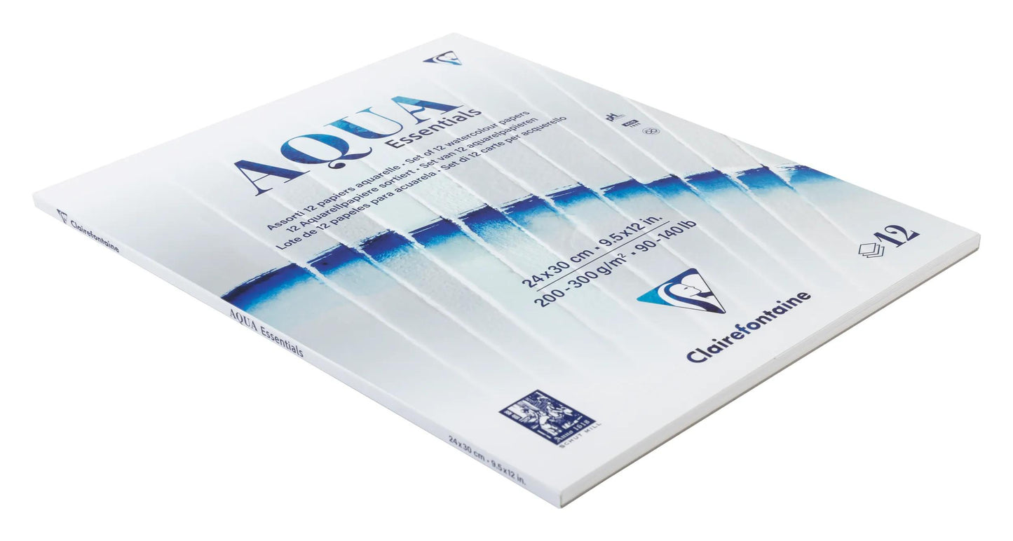 Aqua Essentials verklebt Block 12 passende Aquarellpapiere 24x30cm 12F 200g-300g (Paket x2)