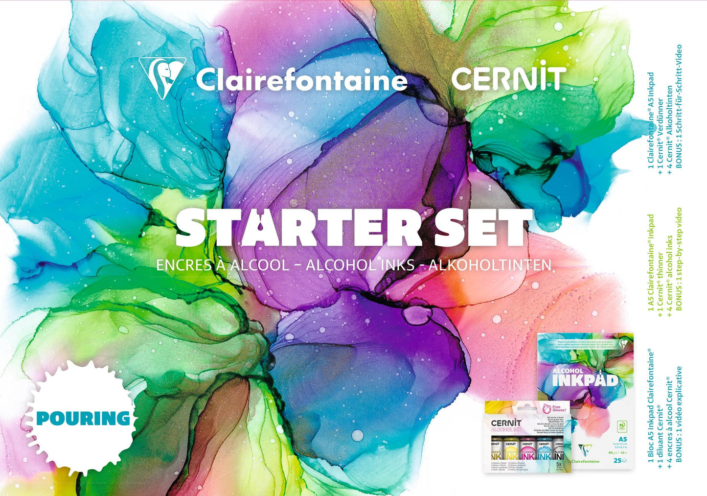 Starter Set Alcohol Ink A5 Alcohol Inkpad Clairefontaine and Cernit Alcohol Ink (Pack x2)