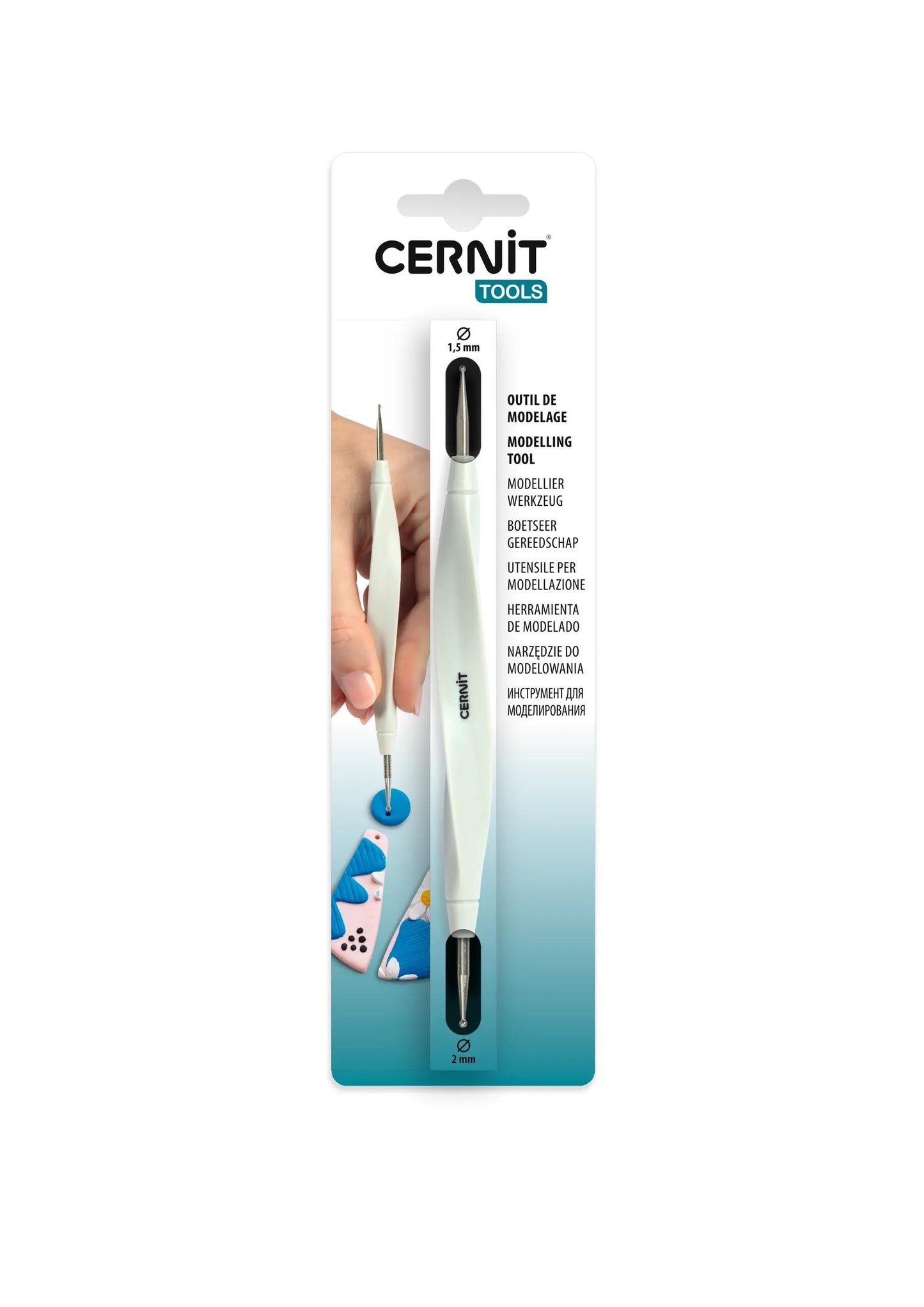 Cernit tool with metal balls 2mm/1.5mm - Steel (Pack x6)