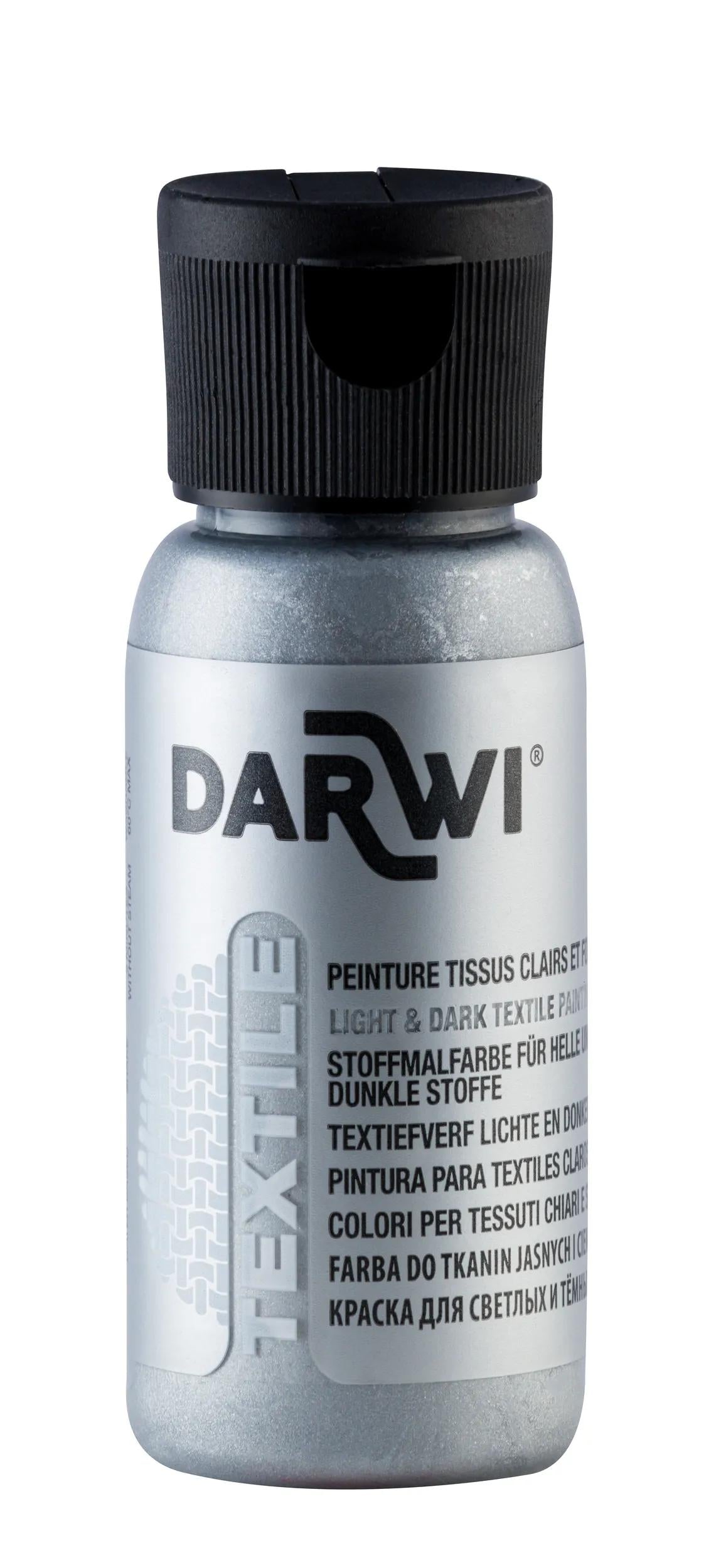 DARWI 50 ml Metallic Tessile Vernice Bottiglia - Argento (Pacchetto x4)