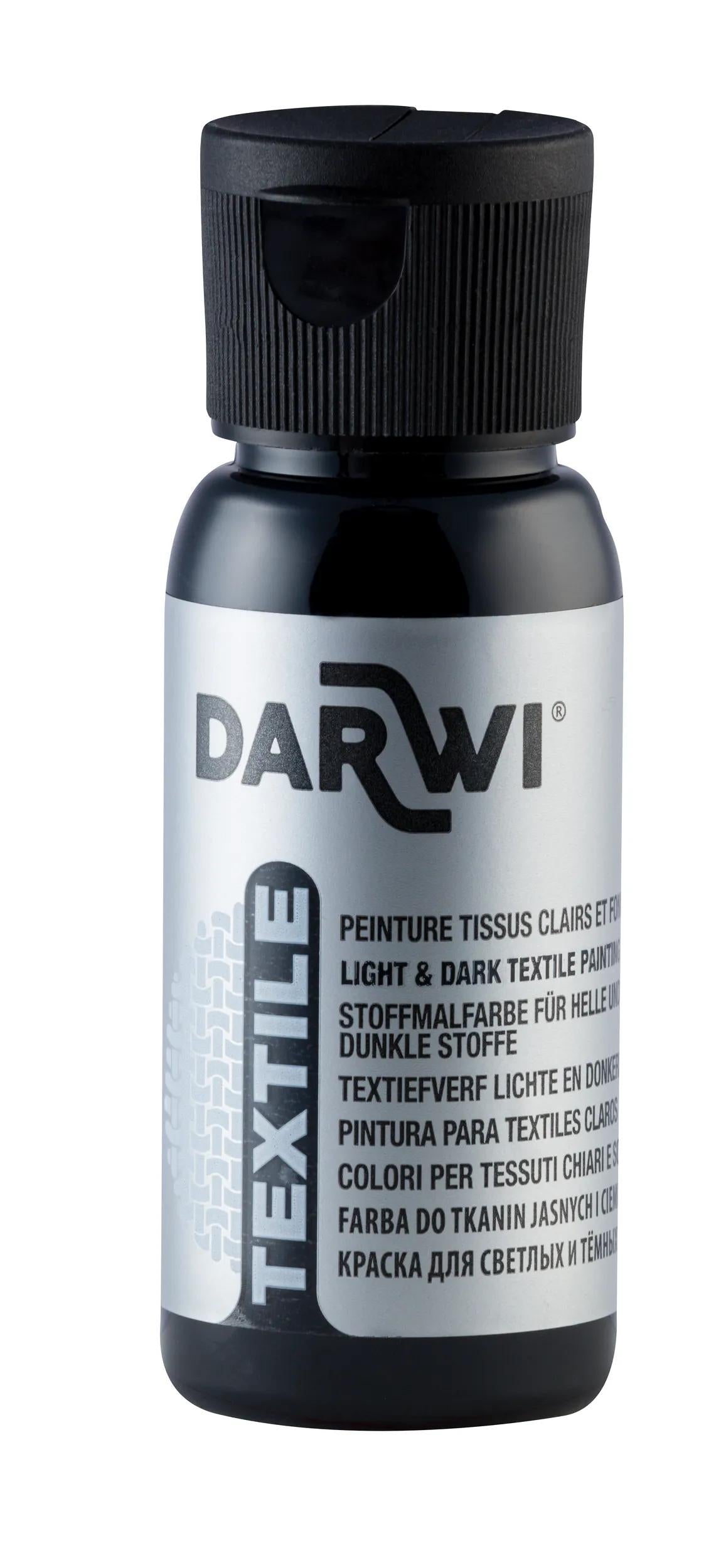 DARWI 50 ml Opaque Textile Paint Bottiglia - Nero (Pacchetto x4)