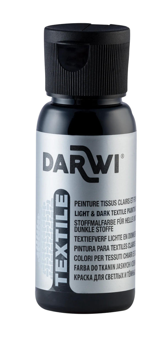 DARWI 50 ml Opaque Textile Paint Bottle - Black 100 (Pack x4)