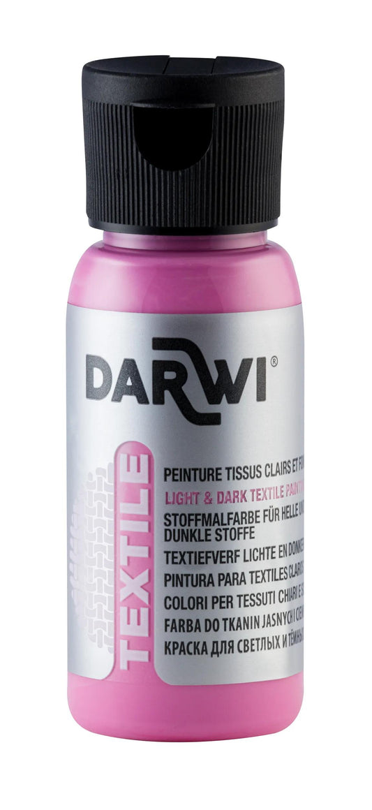 DARWI 50 ml Opaque Textile Paint Bottle - Pink 475 (Pack x4)