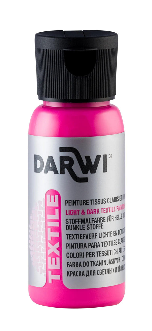 DARWI 50 ml Fluorescent Textile Paint Bottle - Fluorescent Rose 478 (Pack x4)