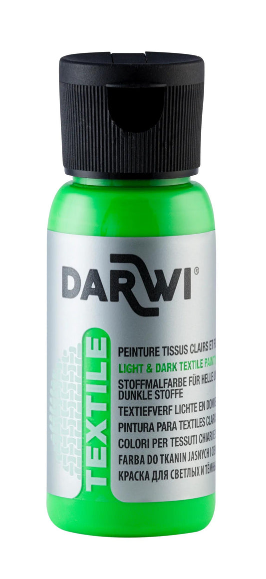 DARWI 50 ml Fluorescent Textile Paint Bottle - Fluorescent Green 627 (Pack x4)