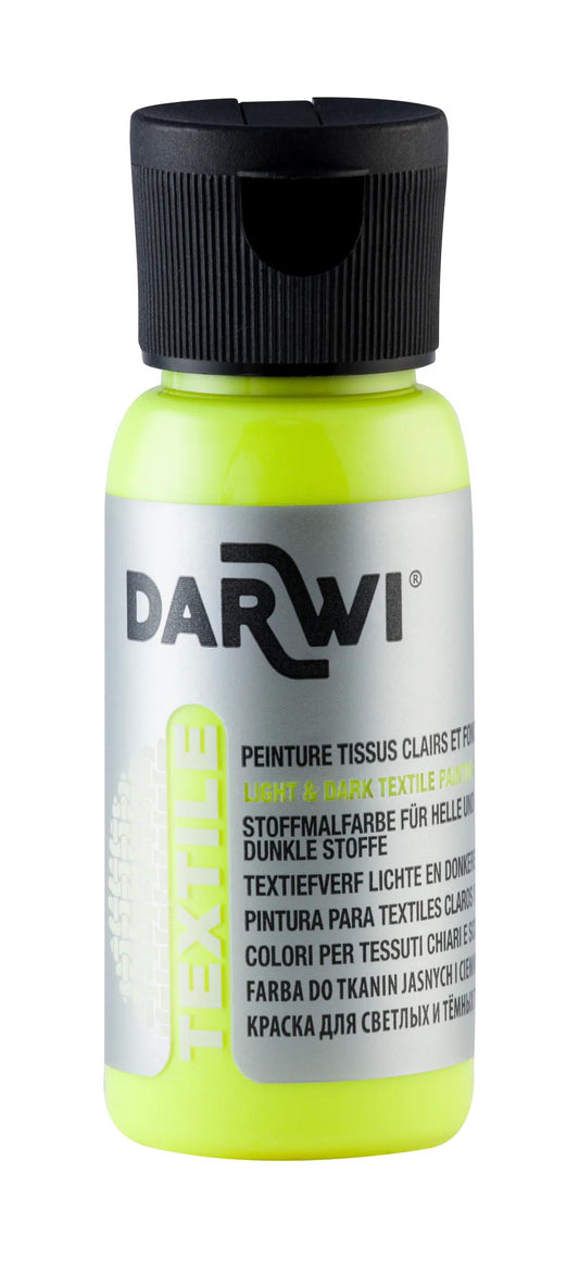 DARWI 50 ml Fluorescent Textile Paint Bottle - Fluorescent yellow 723 (Pack x4)