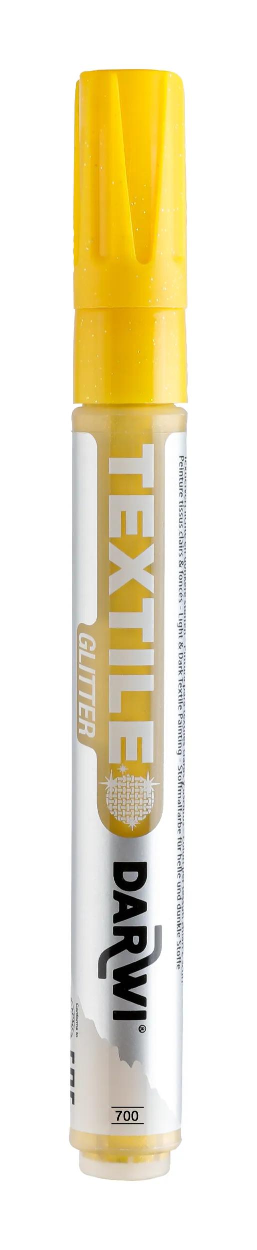 DARWI Marker pittura tessile Pailleté Fine Conical Point 2mm - Giallo (Pacchetto x6)