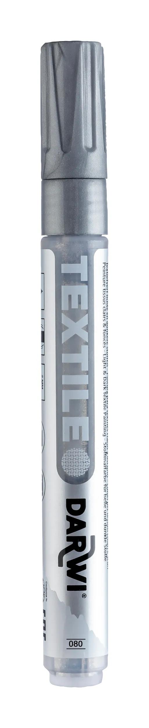 DARWI Marker Textile Painting Opaque Pointe Conique Fine 2mm - Silver 080 (Pack x6)