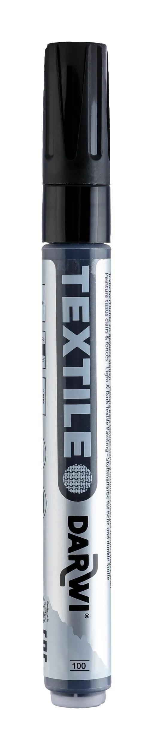 DARWI Marker Textile Paint Opaque Fine Conical Point 2mm - Black 100 (Pack x6)