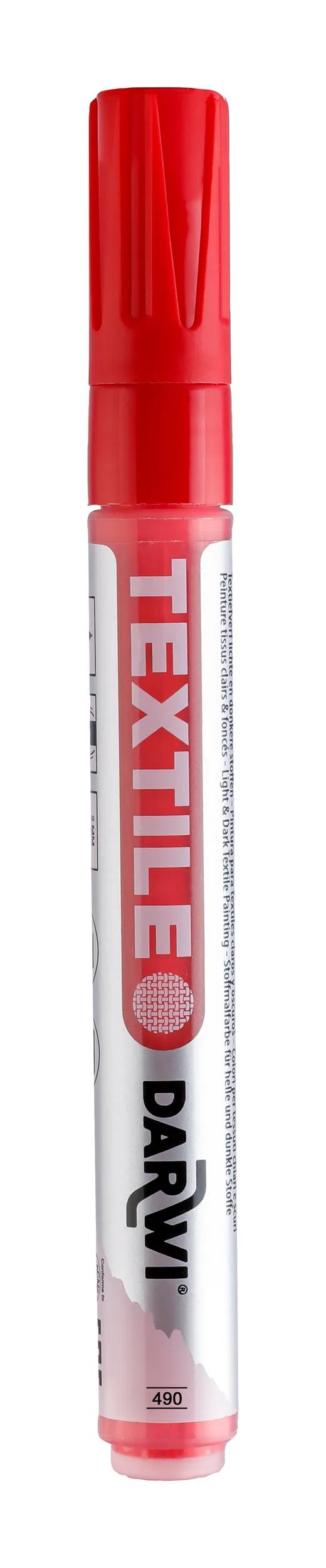 DARWI Marker Textile Painting Opaque Pointe Conique Fine 2mm - vermillon 490 (Pack x6)