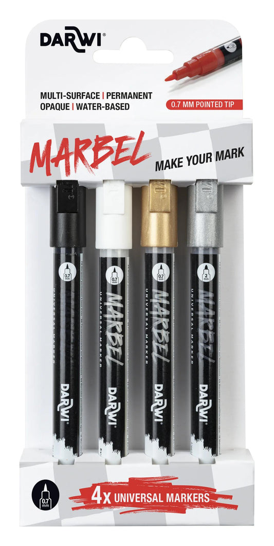 MARBEL Set of 4 Universal Pointe Pointue Markers Extra-fine 0.7mm, Basic Set - Basic Set - New