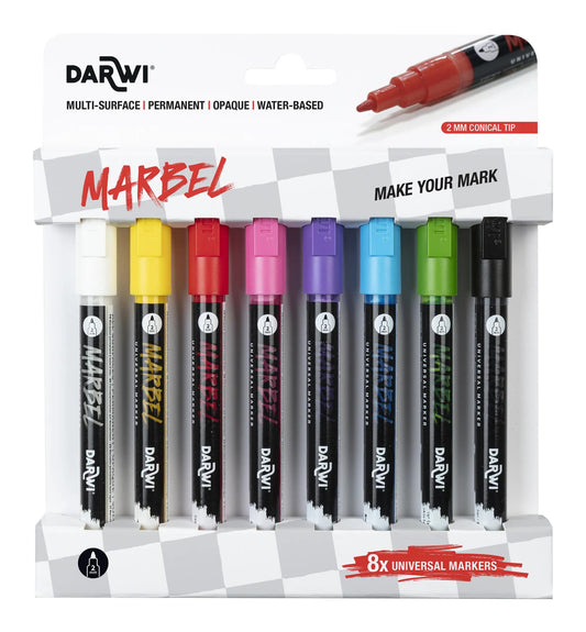 MARBEL Set of 8 Universal Markers Pointe Conique Fine 2mm, Vif Set - Assortment alive - New